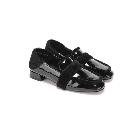 IUIU SECOND 秋冬羊毛皮拼接漆皮毛毛乐福鞋 商品图1