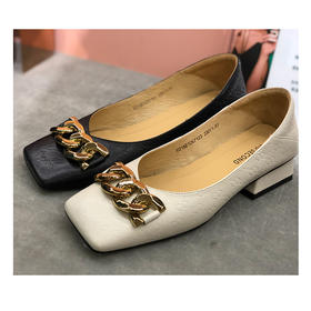 IUIU SECOND 春夏胎牛皮压纹方头浅口单鞋