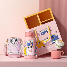 nonoo kids NKS580R1字母家族儿童保温杯 粉580ML 保温杯学生可爱便携316不锈钢大容量带吸管宝宝水壶幼儿园