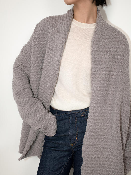 女士2021新款羊毛混纺三股加厚鼓波浴袍式针织开衫 商品图2