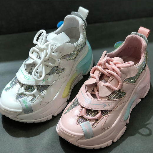 IUIU SECOND 春夏时尚彩色老爹鞋厚底网纱亮钻休闲鞋 商品图1