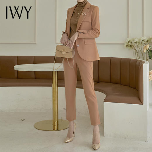 秋冬经典驼色加厚毛呢西装套装女气质时尚高端商务职业装正装CP1035 商品图5