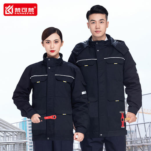 冬季棉袄劳保工作服棉服加厚反光条上衣仓库搬运汽修防寒服可拆卸 商品图1