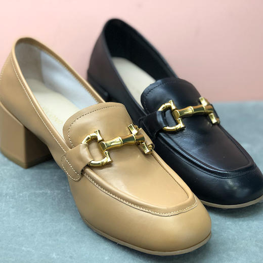 IUIIU SECOND 春秋时装高跟乐福鞋胎牛皮深口单鞋 商品图3