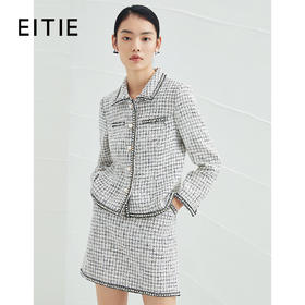EITIE爱特爱春季新款粗花呢气质翻领修身显瘦时尚格子短外套A2203901