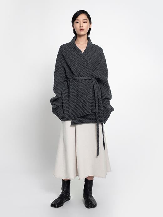 女士2021新款羊毛混纺三股加厚鼓波浴袍式针织开衫 商品图1