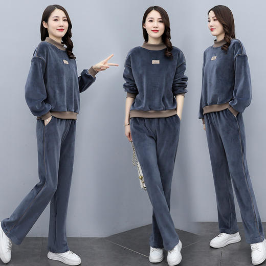 HRFS WK81129 时尚小直筒加厚双面丝绒休闲运动套装 商品图2