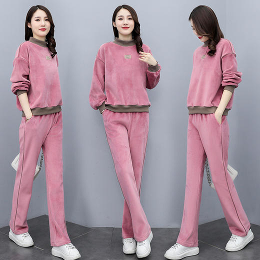 HRFS WK81129 时尚小直筒加厚双面丝绒休闲运动套装 商品图1