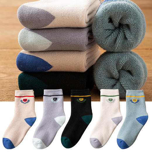 【5双装 不惧严寒 锁住温度】儿童毛圈袜加绒加厚独立包装儿童袜 秋冬新款字母保暖儿童中筒袜 商品图10