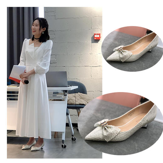 IUIU SECOND 春夏时装鱼皮拼接蝴蝶结浅口单鞋 商品图1