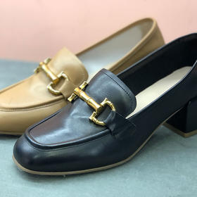 IUIIU SECOND 春秋时装高跟乐福鞋胎牛皮深口单鞋