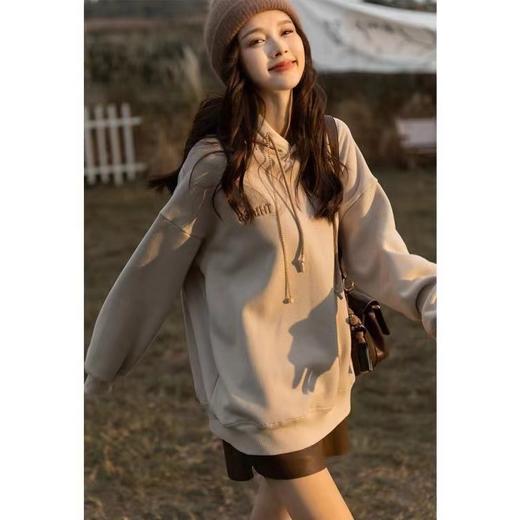 加绒加厚时尚百搭小熊卫衣女2021秋冬新款韩版宽松设计感连帽外套 商品图2