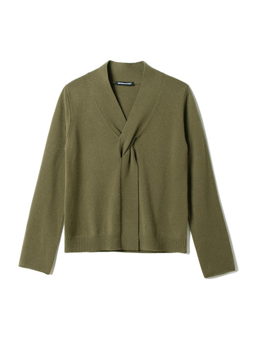 女士2021新款纯山羊绒单股平纹交叉门襟假式V领开衫 商品图4