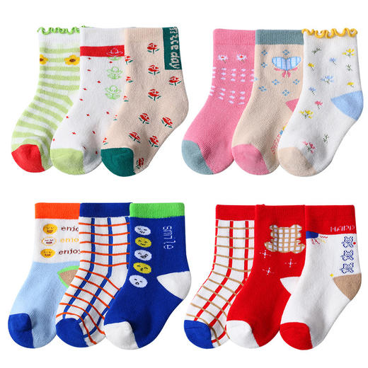 【3双装 温暖舒适更有颜】A类冬季加厚卷边松口儿童毛巾袜婴幼小童宝宝袜子三双装卡通毛圈袜 商品图4