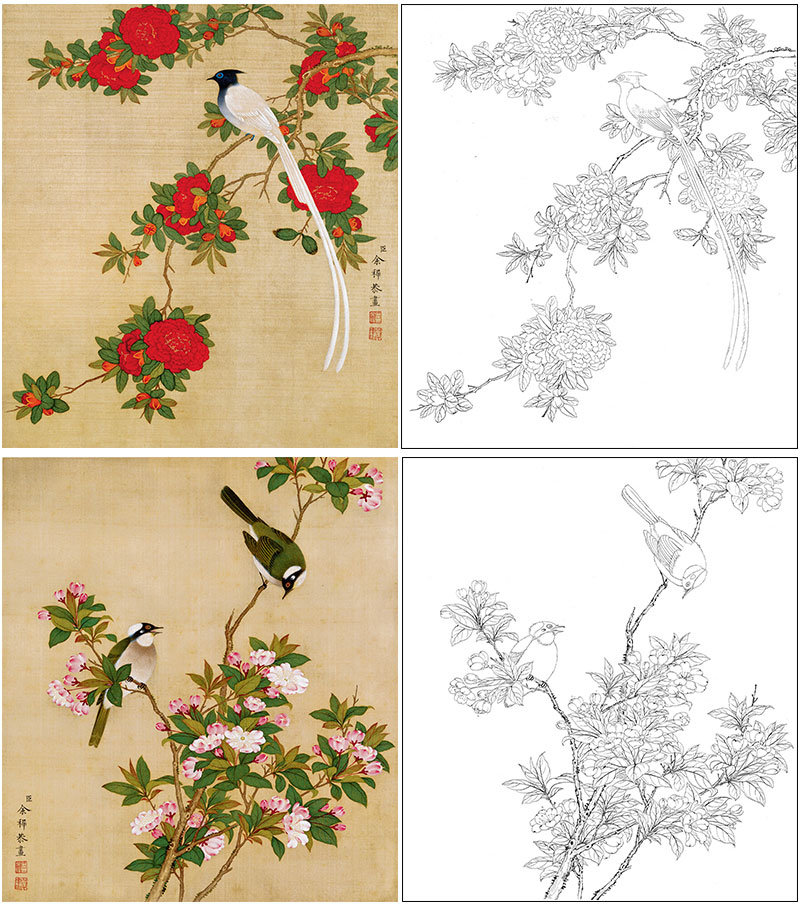 余稚工笔画白描底稿花鸟小品一套十二幅册页初学者尺寸3337厘米yt00