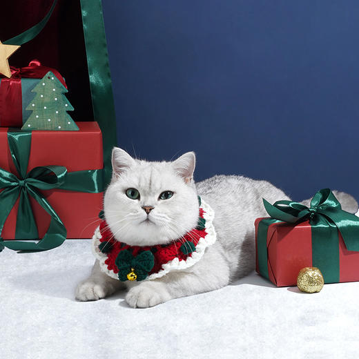 zeze圣诞猫咪围脖饰品领结领子宠物项圈节日毛线针织项圈手工编织 商品图5