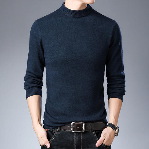 新款男士毛衣纯色半高领长袖中青年韩版合身安哥拉毛针织衫男 商品图8