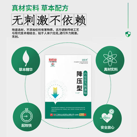 【血压绛绛绛】白云山降压贴医疗器械认证备案辅助调节血压血压偏高心率失常四肢乏力胸闷气短真材实料草本配方血压贴降压型穴位冷敷贴6贴/盒 商品图3