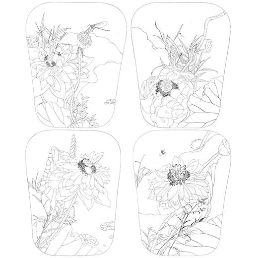 杨冬冬工笔画白描底稿荷花蜻蜓一套四幅初学者尺寸35*45厘米TY07 商品图1