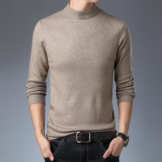 新款男士毛衣纯色半高领长袖中青年韩版合身安哥拉毛针织衫男 商品图6