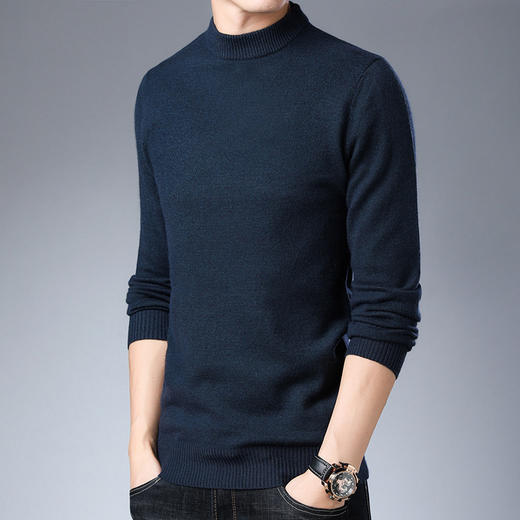 新款男士毛衣纯色半高领长袖中青年韩版合身安哥拉毛针织衫男 商品图1