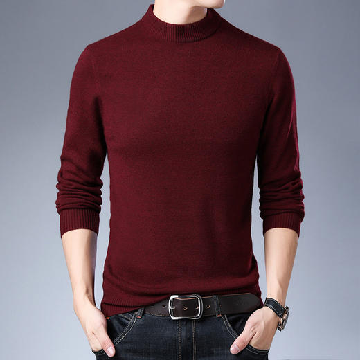 新款男士毛衣纯色半高领长袖中青年韩版合身安哥拉毛针织衫男 商品图5