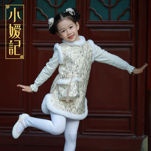 pureshare蓬纱馆 女童拜年礼服中国风宝宝连衣裙保暖冬装绣花洋气-金丝玫瑰毛领年服 商品图1