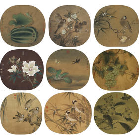 李晓明工笔花鸟画白描底稿麻雀葡萄小品一套九幅册页初学者尺寸35×38厘米TW08