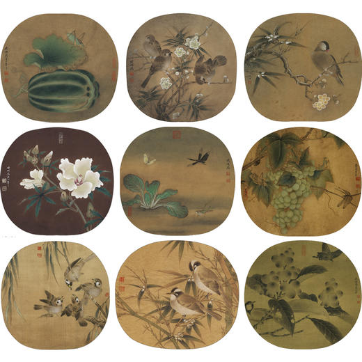 李晓明工笔花鸟画白描底稿麻雀葡萄小品一套九幅册页初学者尺寸35×38厘米TW08 商品图0