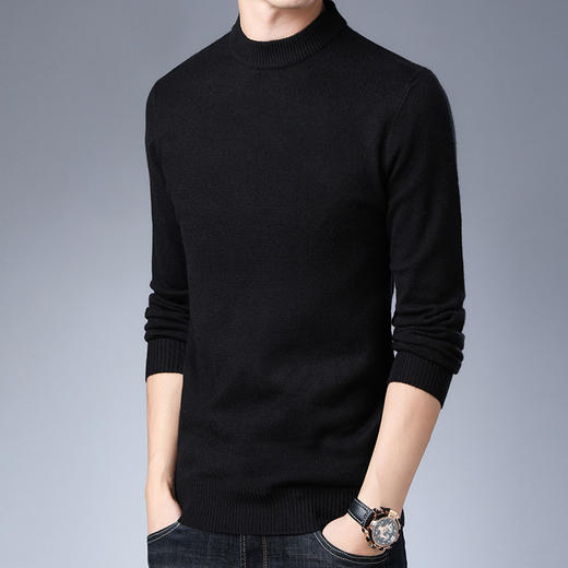 新款男士毛衣纯色半高领长袖中青年韩版合身安哥拉毛针织衫男 商品图0