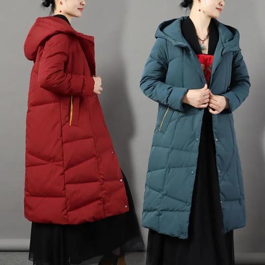 JXG-冬季新款长款羽绒服女白鸭绒文艺休闲宽松大码加厚保暖过膝加长款 商品图1