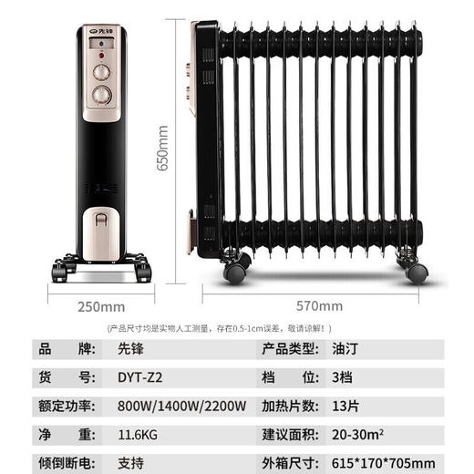 先锋(SingFun)家用取暖器电暖器电暖气节能低噪安全全屋速热加湿干衣 13片DYT-Z2 商品图8
