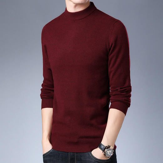 新款男士毛衣纯色半高领长袖中青年韩版合身安哥拉毛针织衫男 商品图2