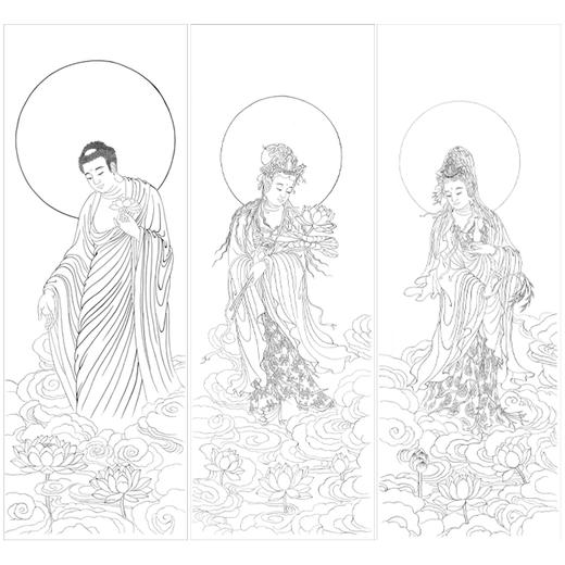 工笔人物画白描底稿西方三圣一套三幅册页-观音佛像菩萨-初学者尺寸40*112厘米TA05 商品图1