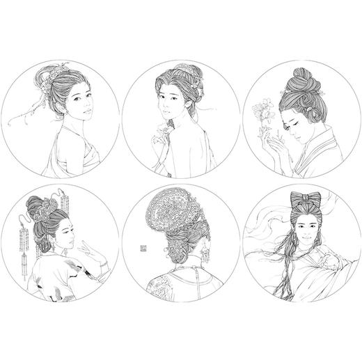 千景绘工笔画白描底稿工笔人物一套六幅初学者尺寸42×42厘米QH02 商品图1