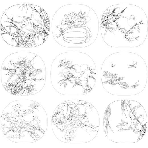 李晓明工笔花鸟画白描底稿麻雀葡萄小品一套九幅册页初学者尺寸35×38厘米TW08 商品图1