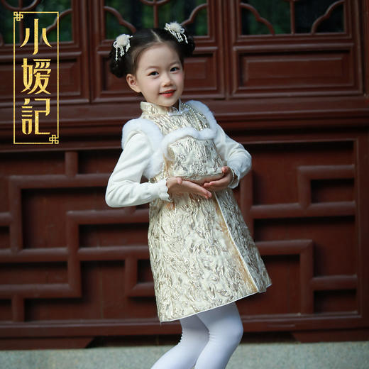 pureshare蓬纱馆 女童拜年礼服中国风宝宝连衣裙保暖冬装绣花洋气-金丝玫瑰毛领年服 商品图2