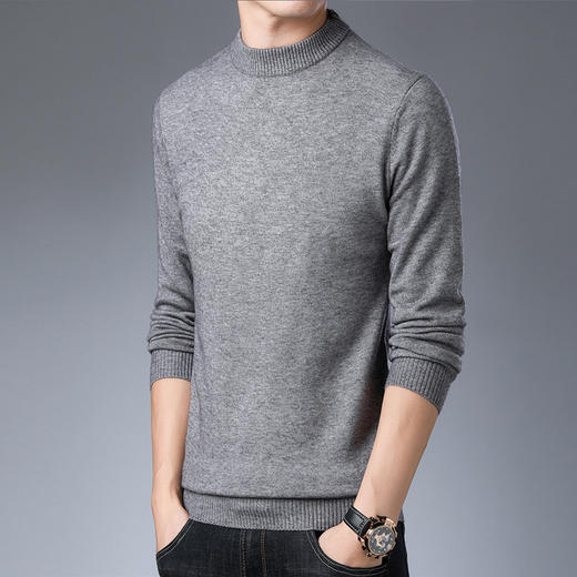 新款男士毛衣纯色半高领长袖中青年韩版合身安哥拉毛针织衫男 商品图3