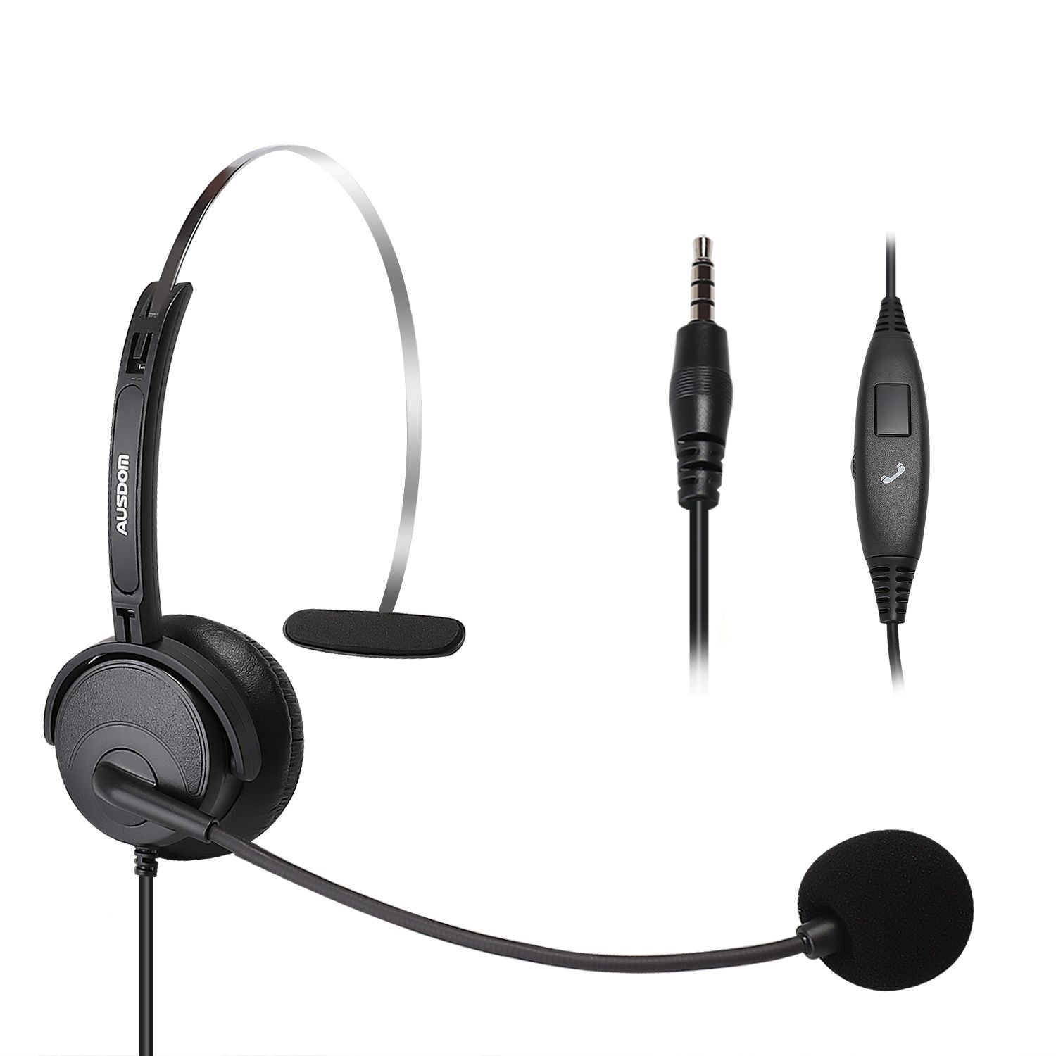 Phone Headset with Noise Cancelling Mic AUSDOM BH01 Single Sided 3.5