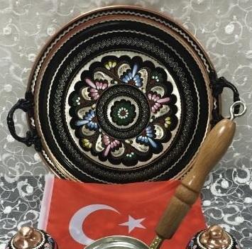 铜雕花手工绘刻珐琅彩茶咖啡托盘（带提手） 商品图0