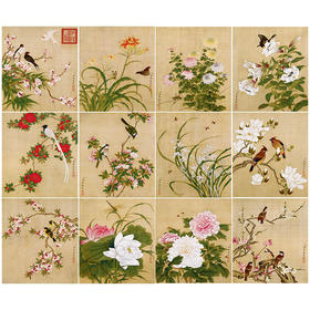 余稚工笔画白描底稿花鸟小品一套十二幅册页初学者尺寸33×37厘米YT00