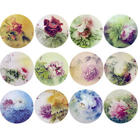 龚雪青工笔花鸟画白描底稿牡丹十二妃小品一套十二幅册页尺寸35×35厘米XQ99