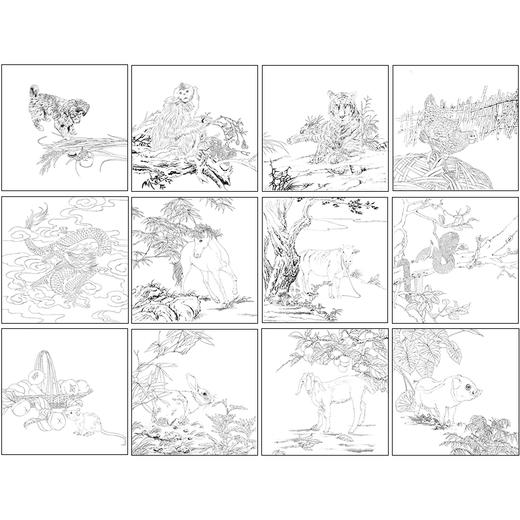 孙锡之工笔动物画白描底稿十二生肖小品一套十二幅册页初学尺寸42×42厘米SY00 商品图1