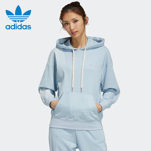 阿迪达斯三叶草卫衣女装2021秋冬新款连帽蓝色运动服套头衫HC0320 商品图0