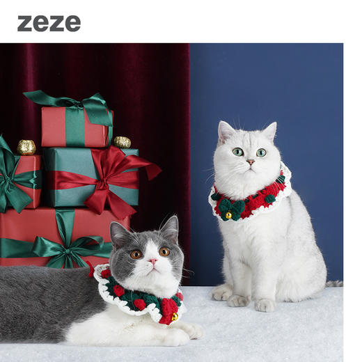zeze圣诞猫咪围脖饰品领结领子宠物项圈节日毛线针织项圈手工编织 商品图3