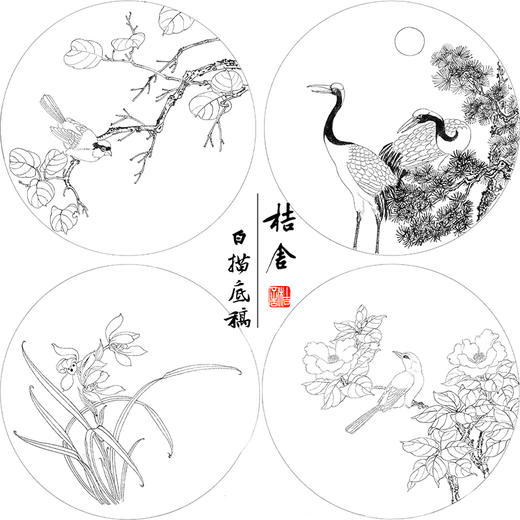 戴青池工笔画白描底稿松龄鹤一套四幅初学者尺寸35×35厘米TD02 商品图1