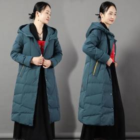 JXG-冬季新款长款羽绒服女白鸭绒文艺休闲宽松大码加厚保暖过膝加长款