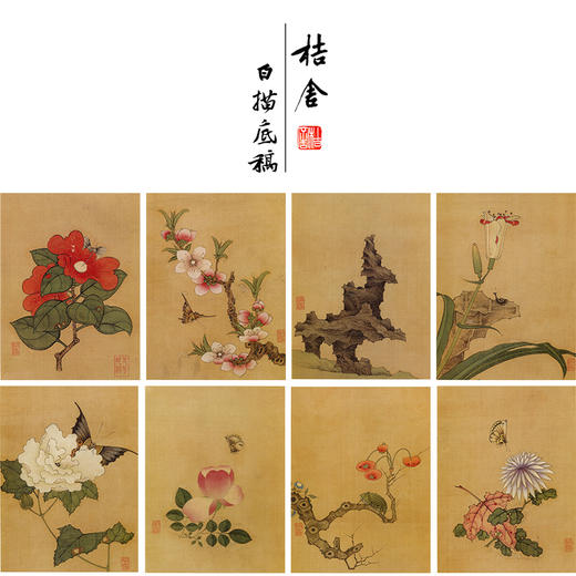陈洪绶工笔画白描底稿花鸟草虫册小品一套十二幅册页尺寸30*40厘米MT01 商品图0