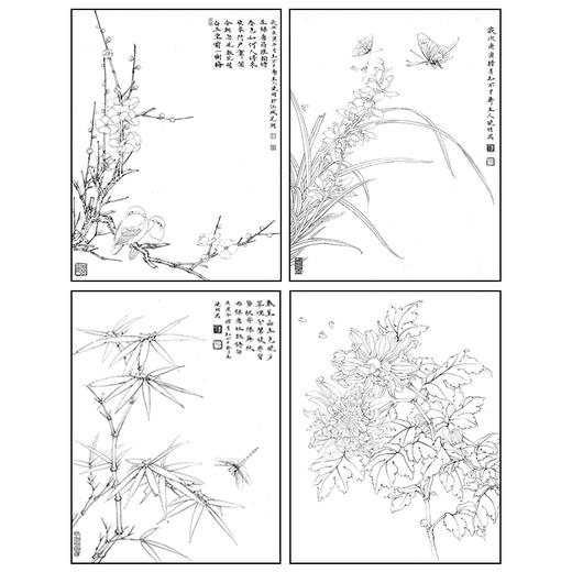 李晓明工笔画白描底稿梅兰竹菊一套四幅册页尺寸35×45厘米KF24 商品图1