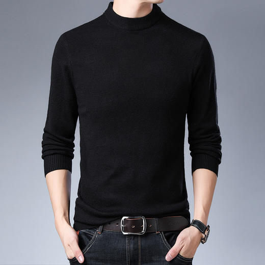新款男士毛衣纯色半高领长袖中青年韩版合身安哥拉毛针织衫男 商品图9